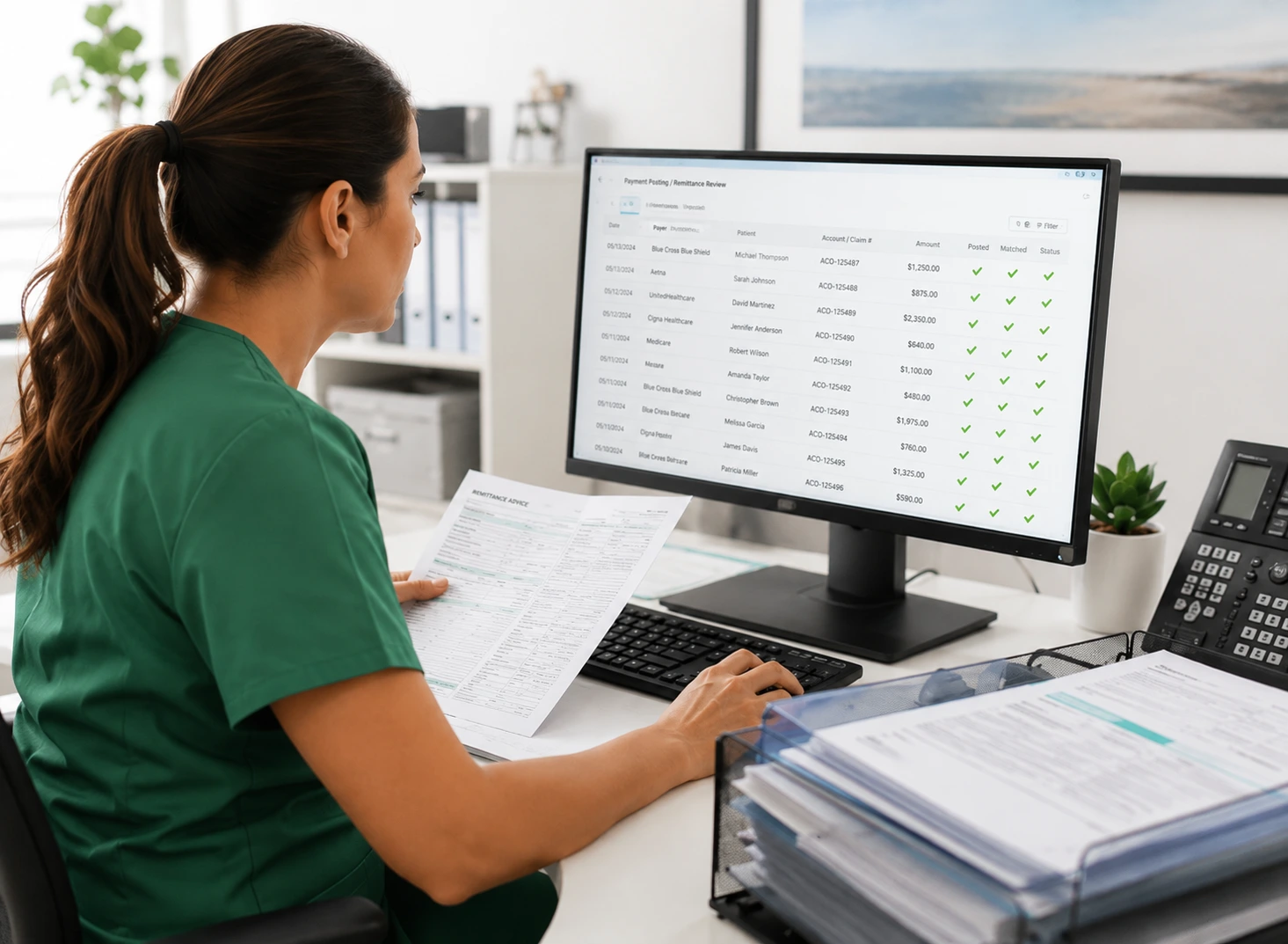 Medical payment posting specialist matching ERA and EOB payments to contracted payer rates